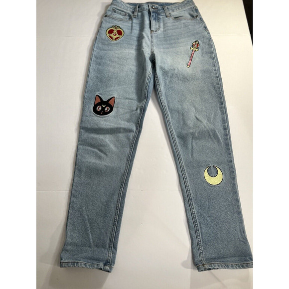 Sailor Moon Icons Embroidered Mom Jeans Size 1 Hot Topic Exclusive Cat Moon - Picture 2 of 16
